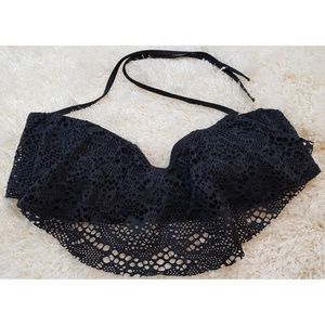 Mossimo | Flounce Bandeau Black Halter Bikini Top